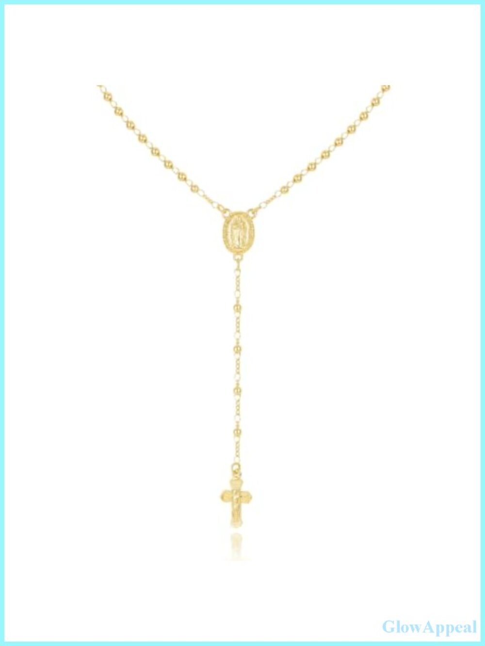 14K Gold Plated Rosary Beads Cross Necklace - Virgin Mary Y Chain